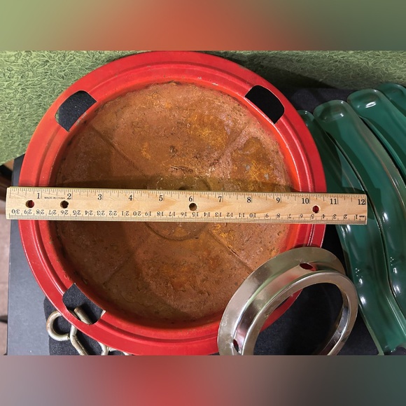 Vintage Christmas Tree Stand Metal Red and Green With Box Complete Handy Things - Picture 5 of 5